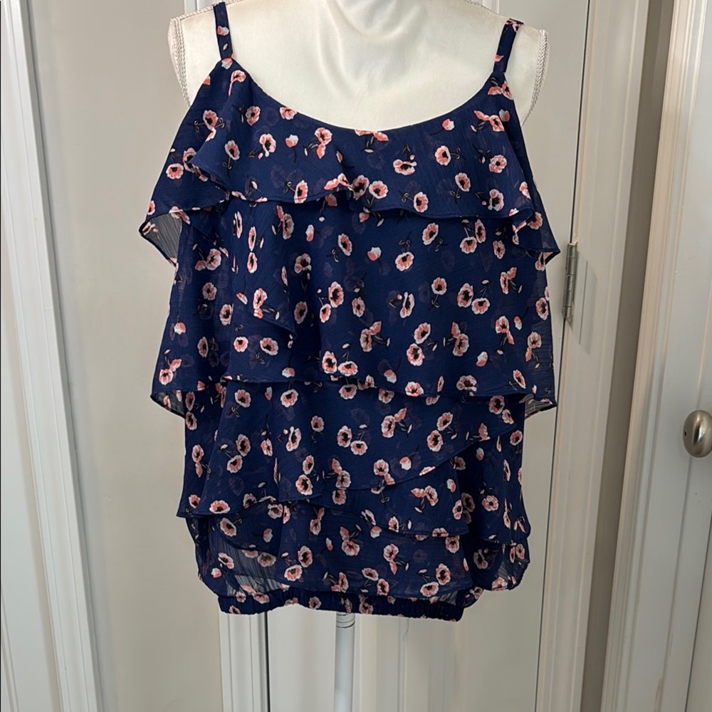 Torrid Blue Pink Ruffled Tiered Camisole Size Large